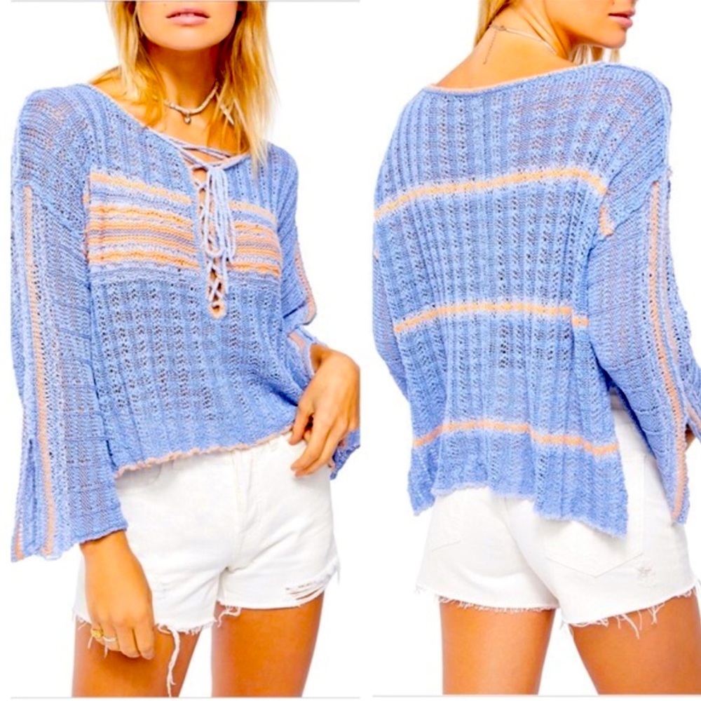 Free People Blue and Orange Sweater Cardigan